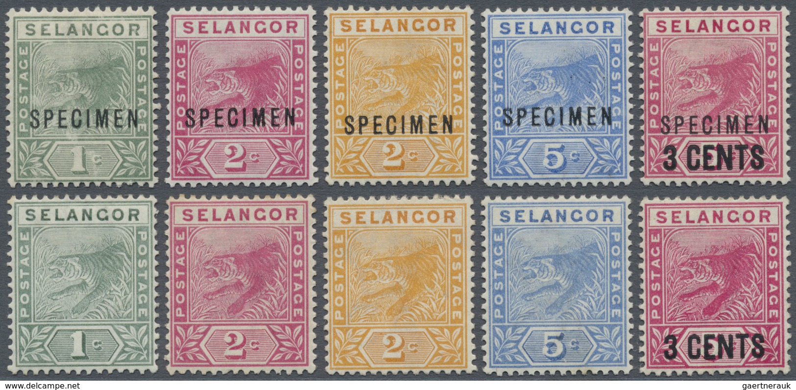 * Malaiische Staaten - Selangor: 1891/1894, Tiger Stamps Two Complete Sets Of Five Incl. 3c. On 5c. Wi - Selangor