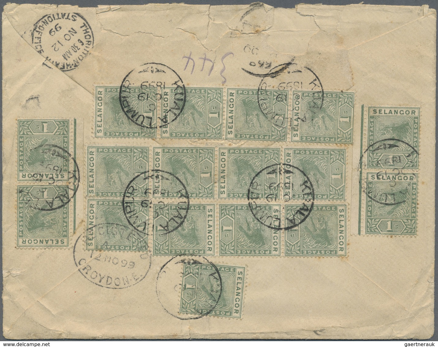 Br Malaiische Staaten - Selangor: 1899, 1 C Green Tiger, 29 Stamps Presenting Correct Rate Multiple Mas - Selangor