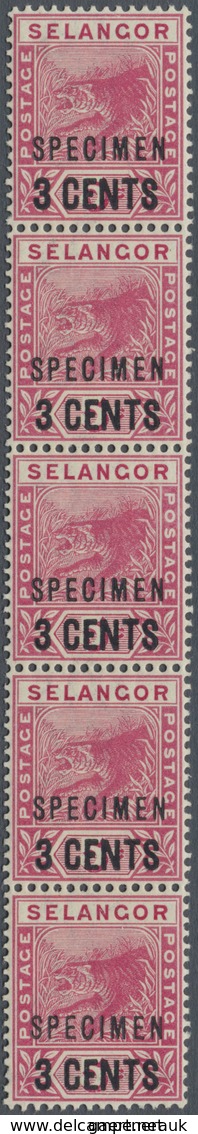 ** Malaiische Staaten - Selangor: 1894, Tiger Stamp 3c. On 5c. Rose With Black SPECIMEN Opt. Vertical S - Selangor