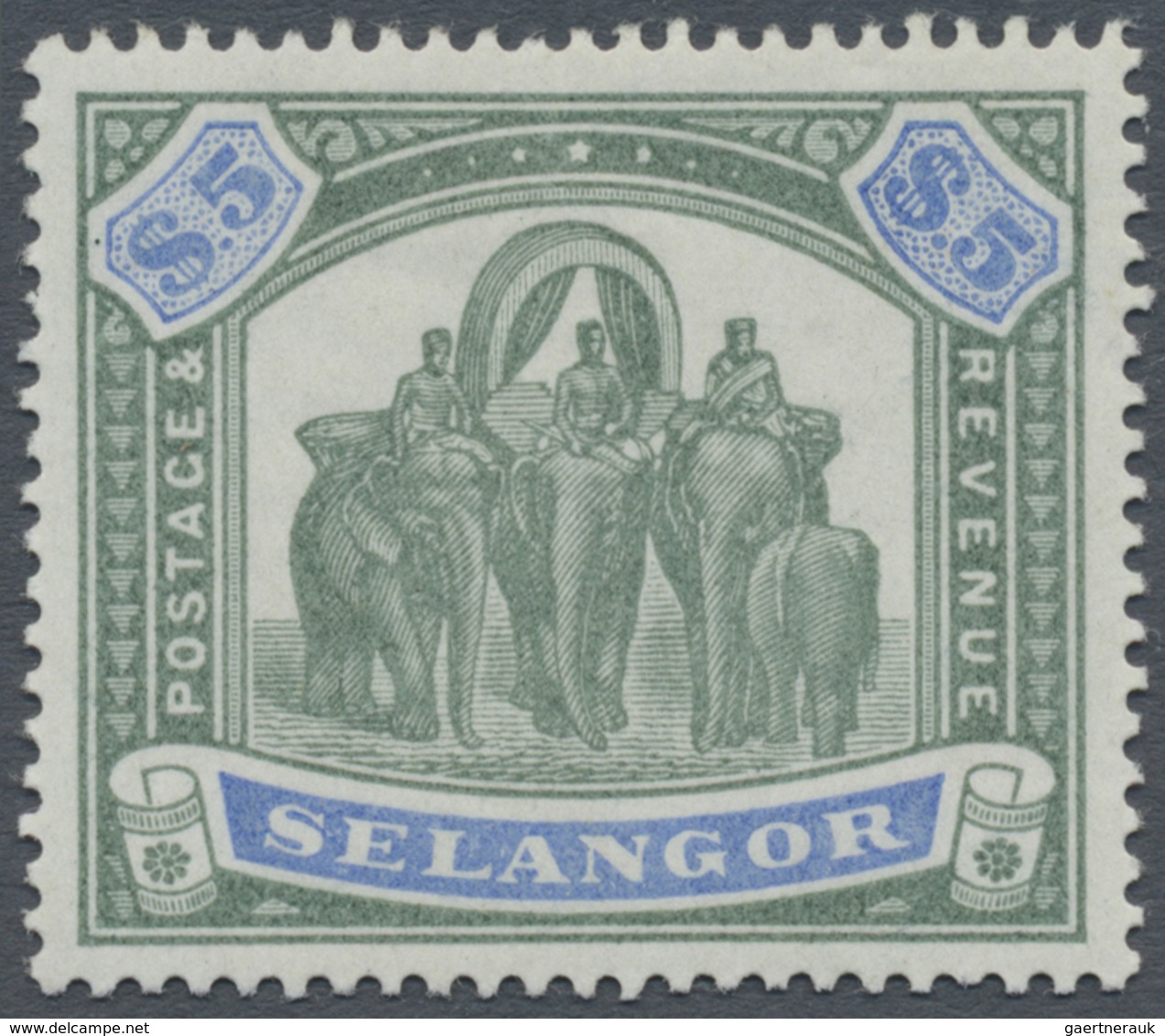 * Malaiische Staaten - Selangor: 1895, Elephants $5 Green And Blue Mint Lightly Hinged, SG. £ 350 - Selangor