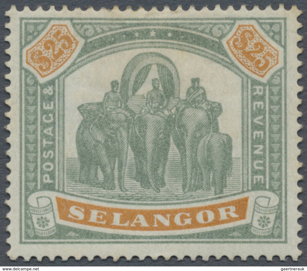 * Malaiische Staaten - Selangor: 1897, Elephants $25 Green And Orange, Mint Hinged With Part Original - Selangor