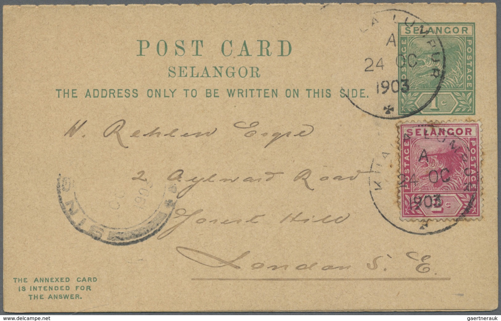 GA Malaiische Staaten - Selangor: 1903, 1 C / 1 C Green Postal Stationery Reply Card With Attached Repl - Selangor