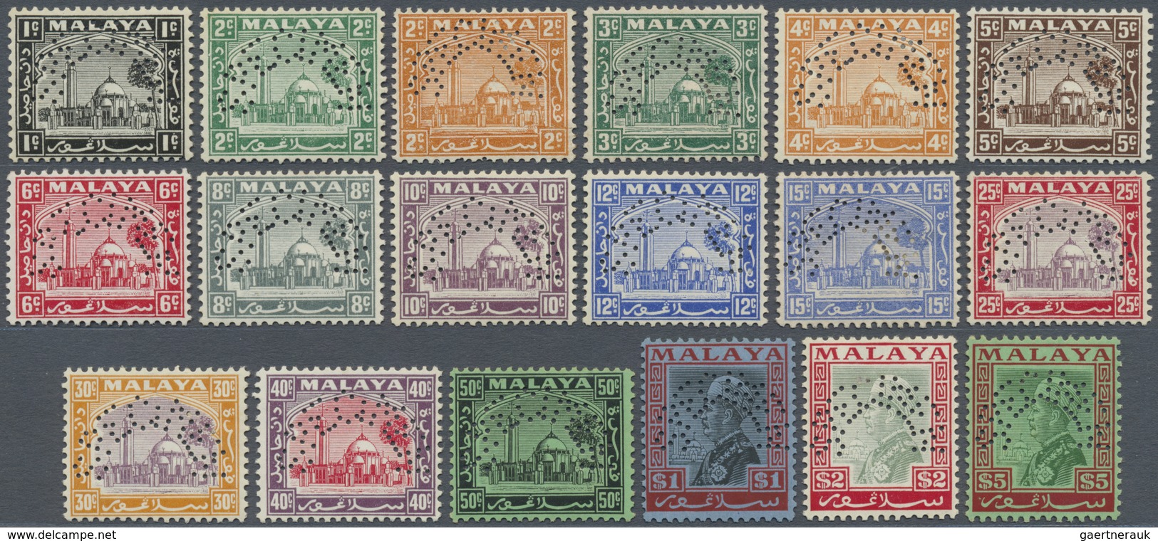 * Malaiische Staaten - Selangor: 1935/1941, Sultan Suleiman And Mosque Definitives Perf. SPECIMEN Comp - Selangor