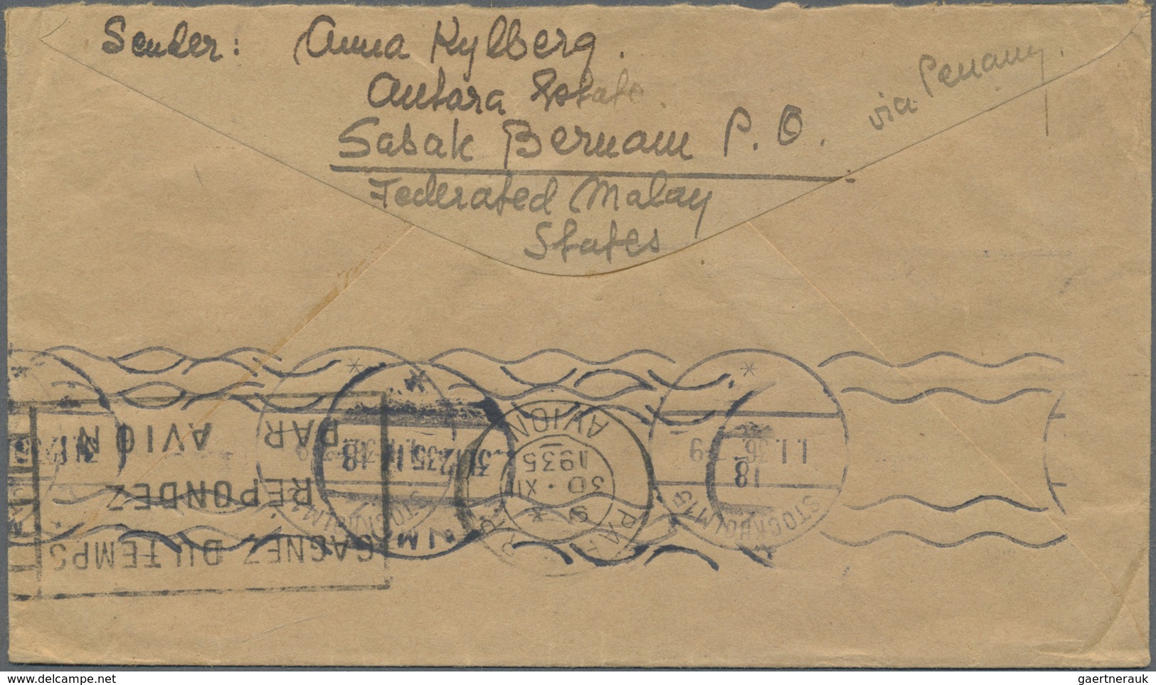 Br Malaiische Staaten - Selangor: 1935, 1 C, 6 C And 40 C Mosque Mixed Franking On Airmail Cover From S - Selangor