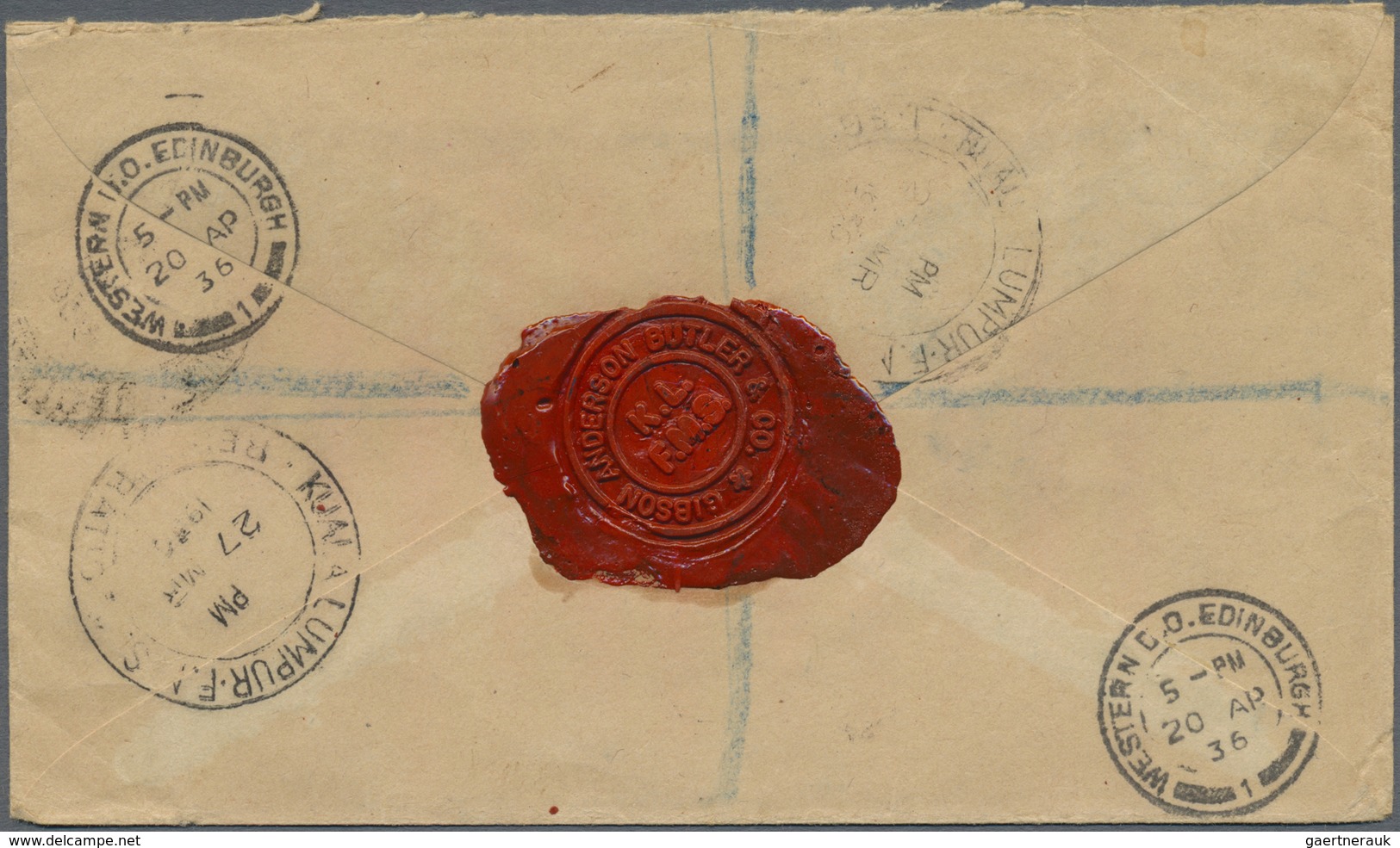 Br Malaiische Staaten - Selangor: 1936, 1 C, 2 C, And 4 X 10 C Mosque, Mixed Franking On Registered Cov - Selangor