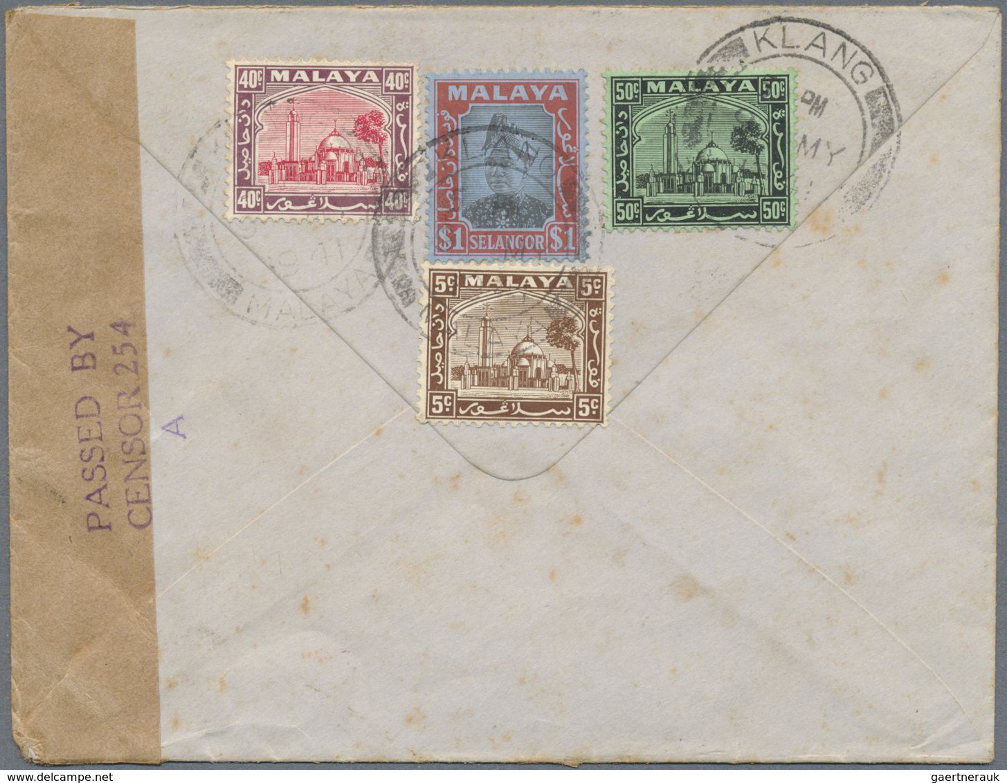 Br Malaiische Staaten - Selangor: 1941, 5 C, 40 C, 50 C And 1 $ Mixed Franking On Censored Airmail Cove - Selangor