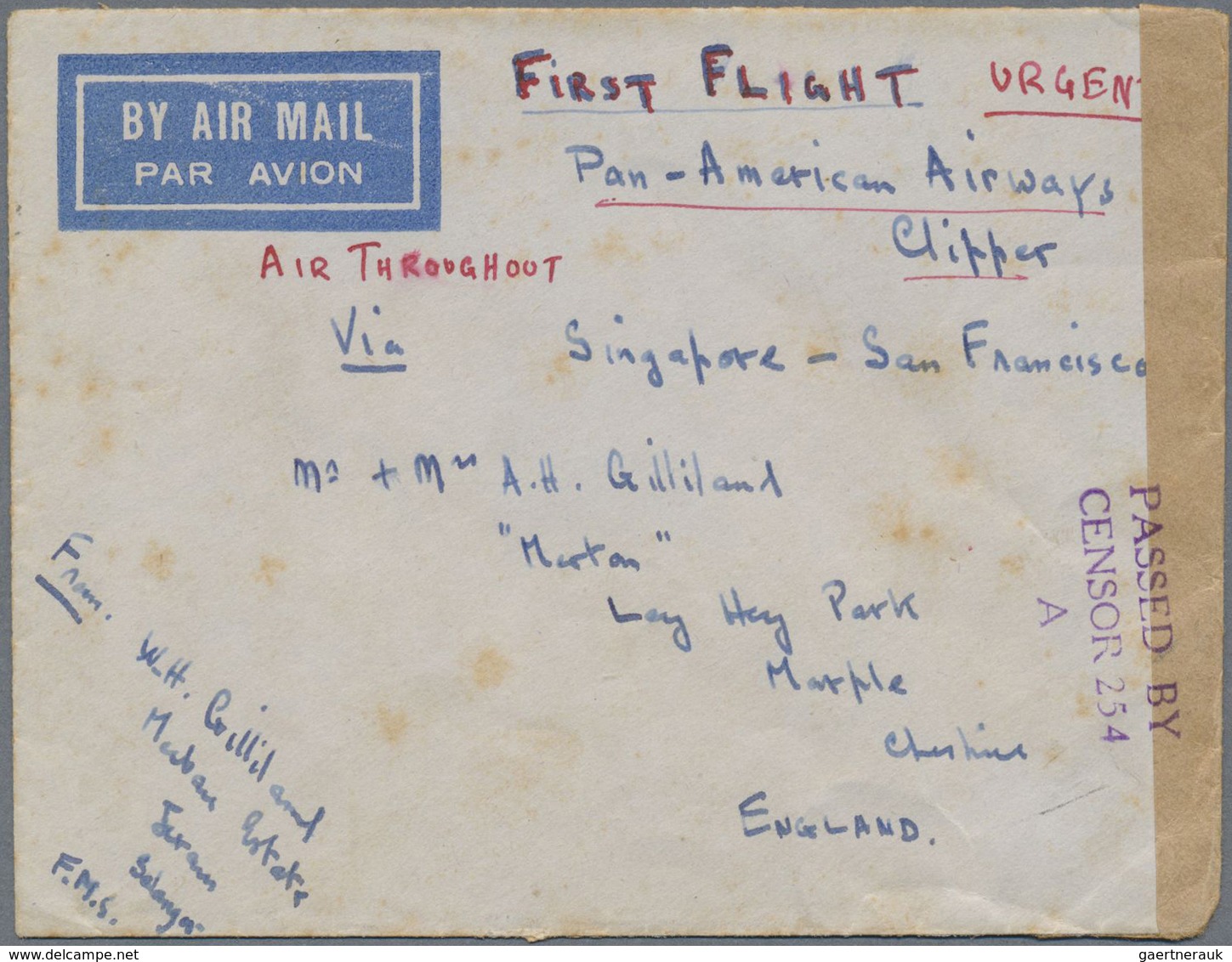 Br Malaiische Staaten - Selangor: 1941, 5 C, 40 C, 50 C And 1 $ Mixed Franking On Censored Airmail Cove - Selangor