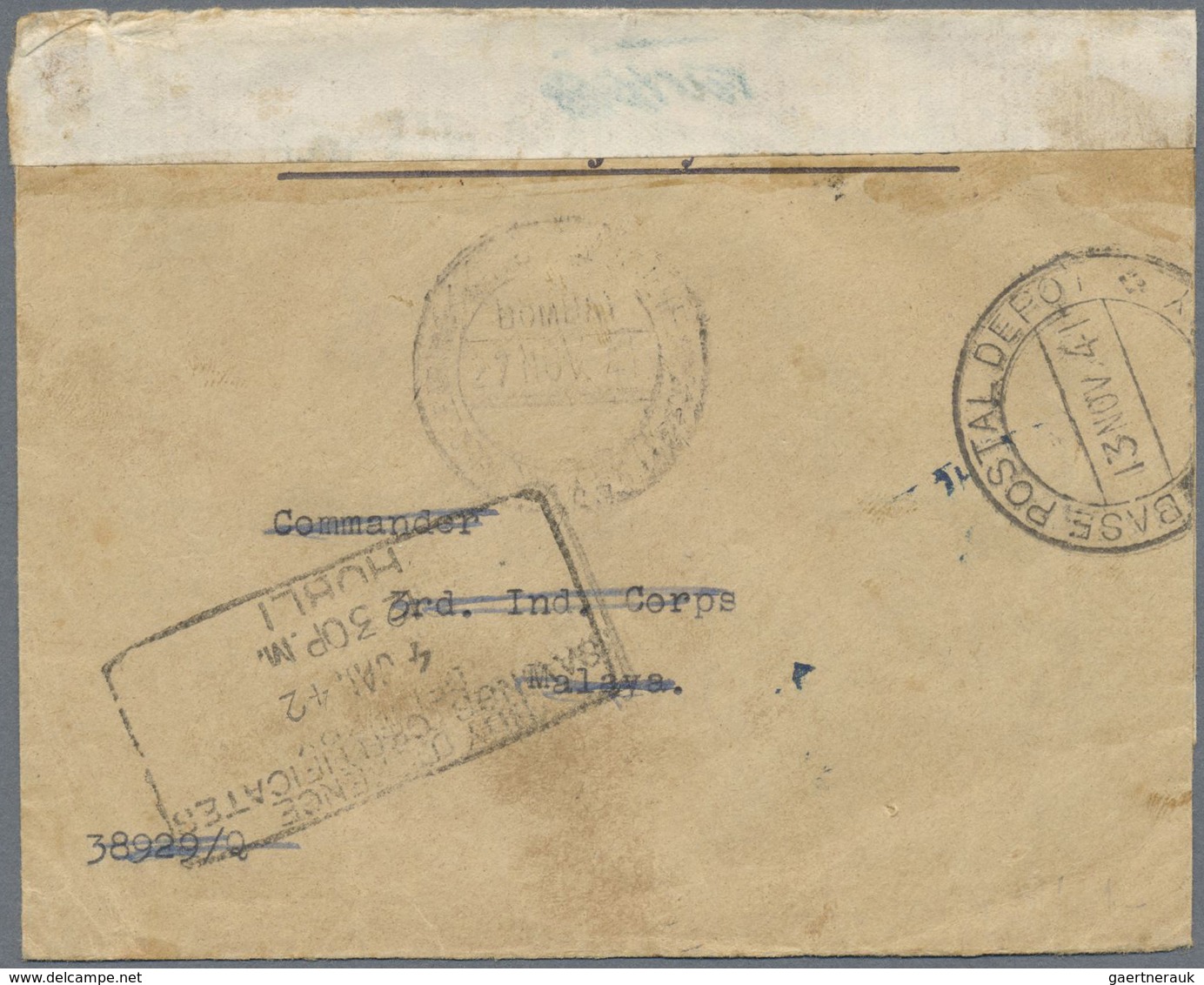Br Malaiische Staaten - Selangor: 1941, 8 C Grey Mosque, Single Franking On Re-used Cover From The Indi - Selangor