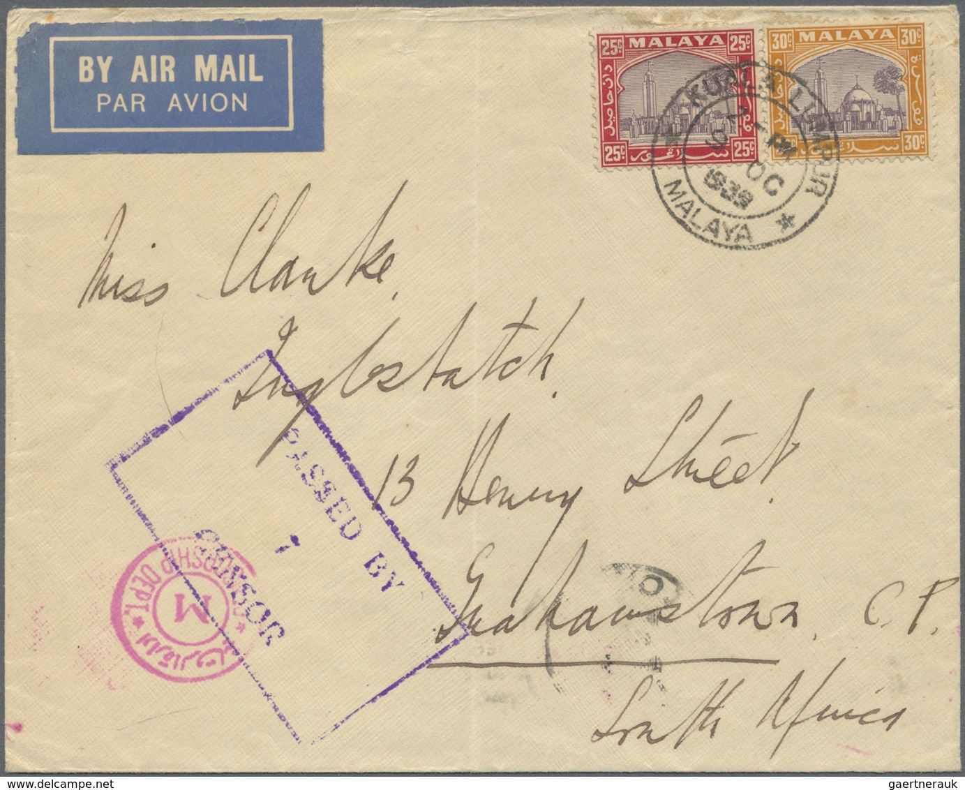 Br Malaiische Staaten - Selangor: 1939, 25 C Purple/scarlet And 30 C Purple/orange, Mixed Franking On A - Selangor