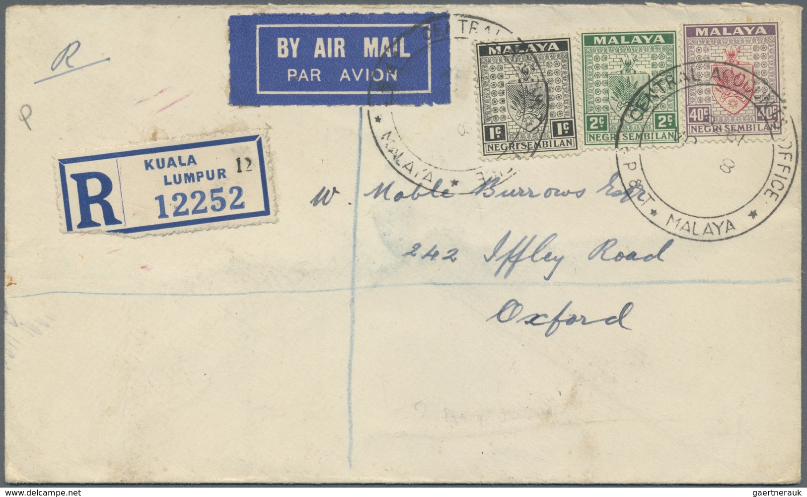 Br Malaiische Staaten - Selangor: 1936 (8/1): Kuala Lumpur G.P.O., Envelope Registered To Oxford, Beari - Selangor