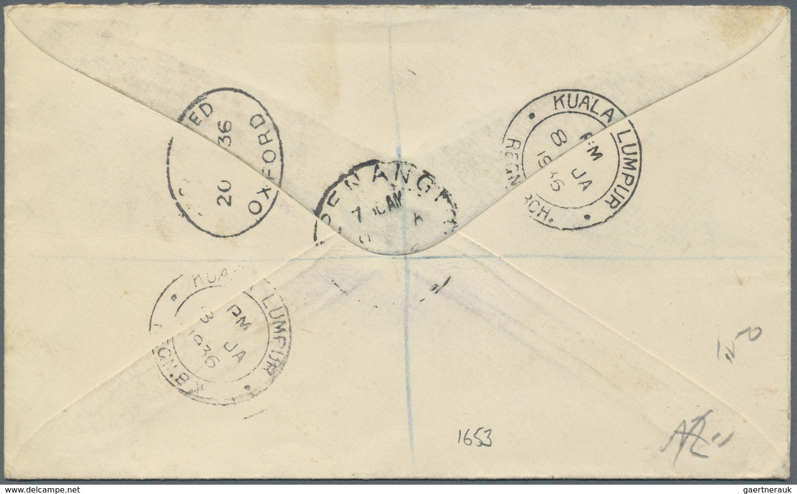 Br Malaiische Staaten - Selangor: 1936 (8/1): Kuala Lumpur G.P.O., Envelope Registered To Oxford, Beari - Selangor