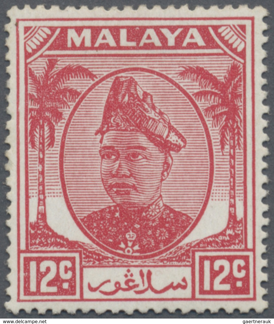 ** Malaiische Staaten - Selangor: 1952, Sultan Hisamud-din Alam Shah 12c. Scarlet With INVERTED WATERMA - Selangor