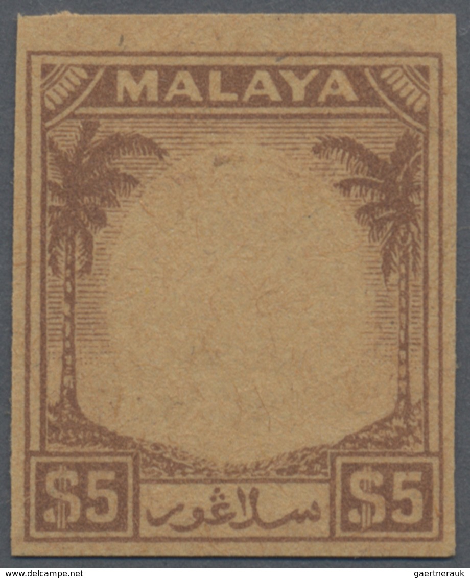 (*) Malaiische Staaten - Selangor: 1949, Sultan Hisamud-din Alam Shah $5 Imperforate DUTY PLATE PROOF In - Selangor