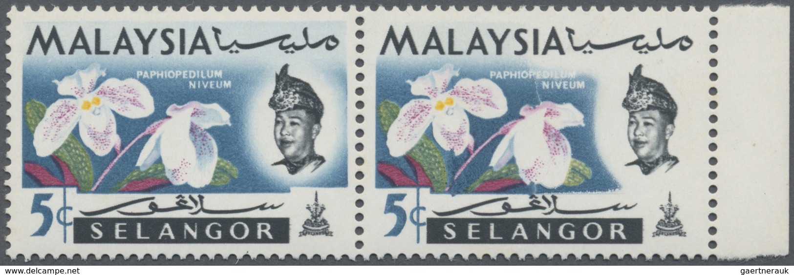 ** Malaiische Staaten - Selangor: 1965, Orchids 5c. 'Paphiopedilum Niveum' Horizontal Pair From Right M - Selangor