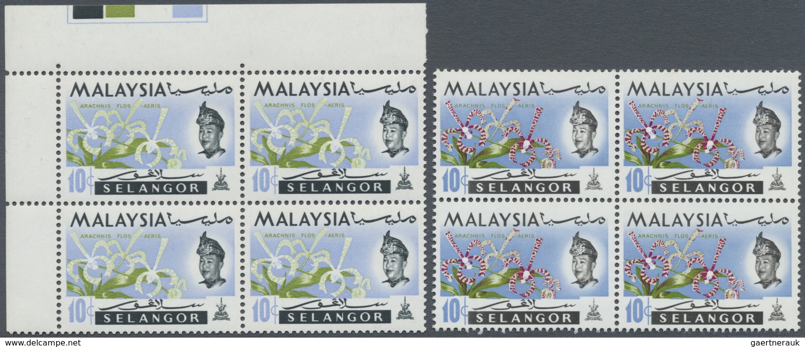 ** Malaiische Staaten - Selangor: 1965, Orchids 10c. 'Arachnanthe Moschifera' Block Of Four From Upper - Selangor