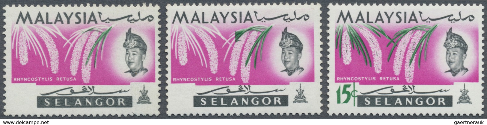 ** Malaiische Staaten - Selangor: 1965, Orchids 15c. 'Rhynchostylis Retusa' Two Stamps With Partly GREE - Selangor