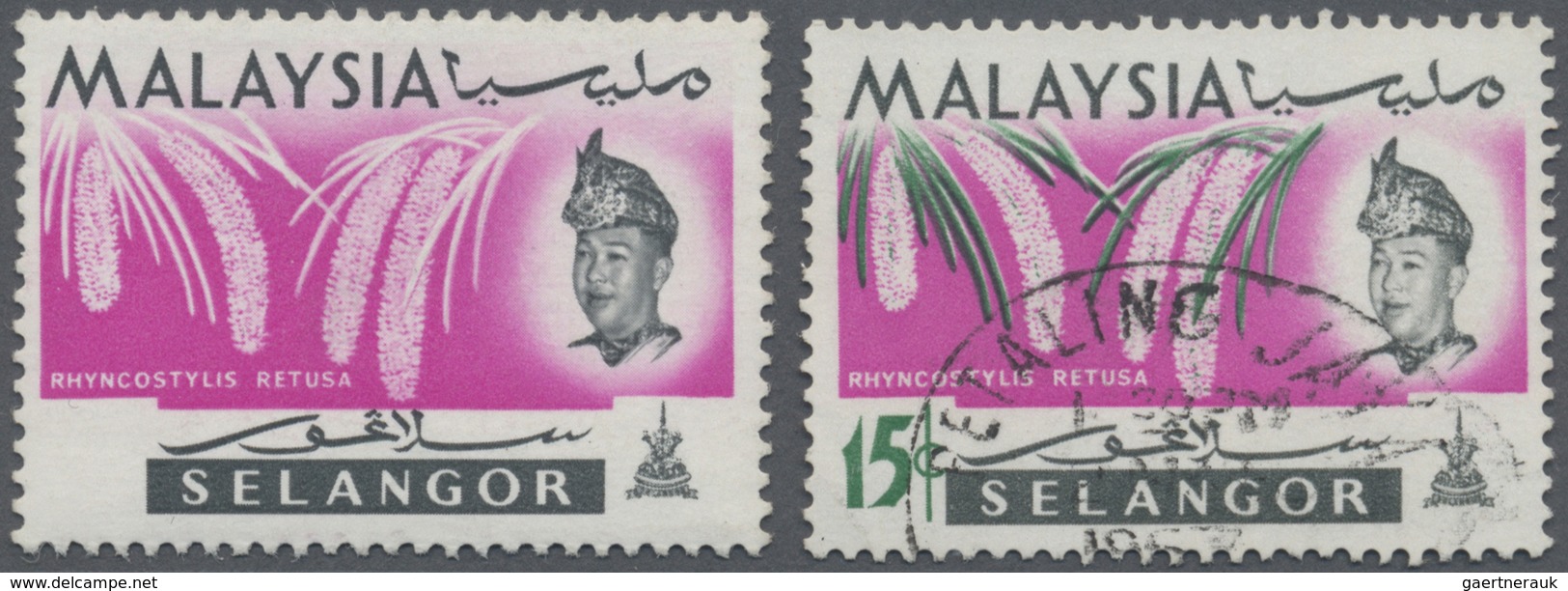 ** Malaiische Staaten - Selangor: 1965 Orchids 15c. Showing Variety COLOUR GREEN OMITTED, Mint Never Hi - Selangor