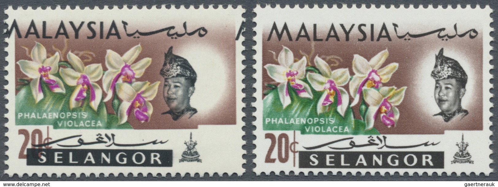 ** Malaiische Staaten - Selangor: 1965, Orchids 20c. 'Phalaenopsis Violacea' With SHIFTED BLACK COLOUR - Selangor