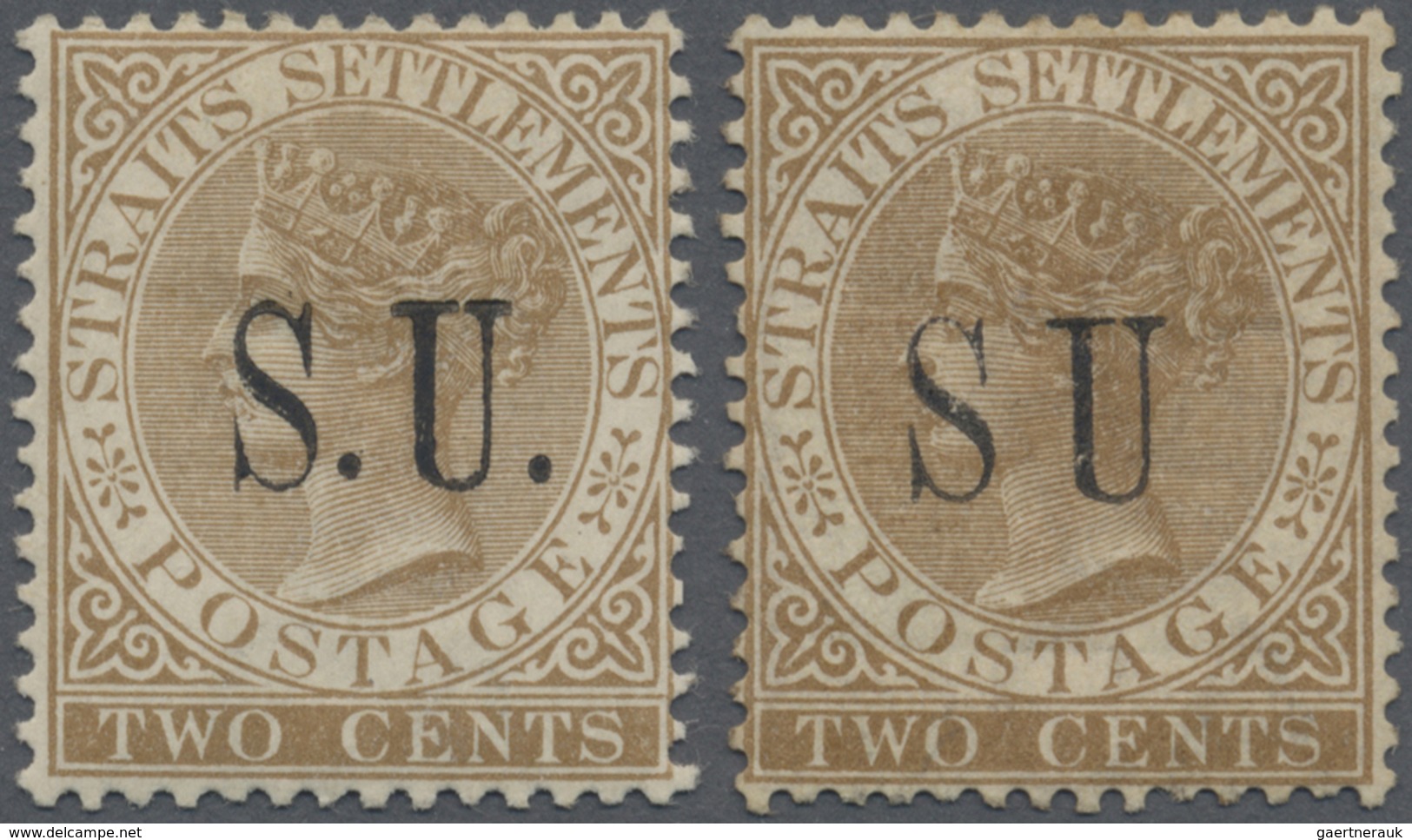 * Malaiische Staaten - Sungei Ujong: 1882 Two Singles 2c. Brown, Wmk Crown CA, Overprinted "SU", One W - Andere & Zonder Classificatie