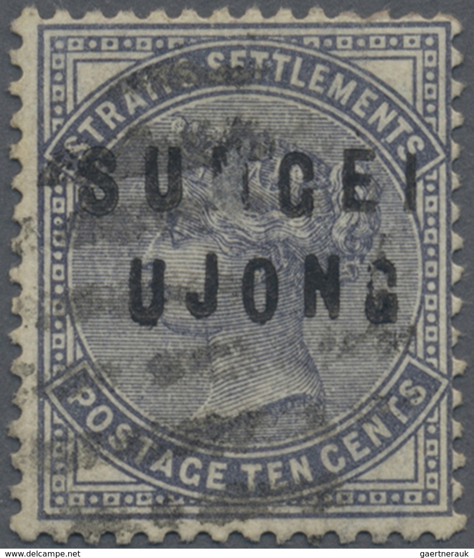 O Malaiische Staaten - Sungei Ujong: 1882-84 Straits Settlements 10c. Slate, Wmk Crown CA, Overprinted - Other & Unclassified