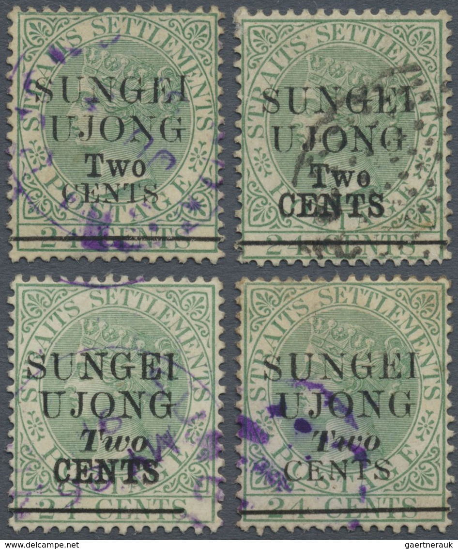 O Malaiische Staaten - Sungei Ujong: 1891 QV 2c. On 24c. Green, Four Singles With The Four Different " - Andere & Zonder Classificatie