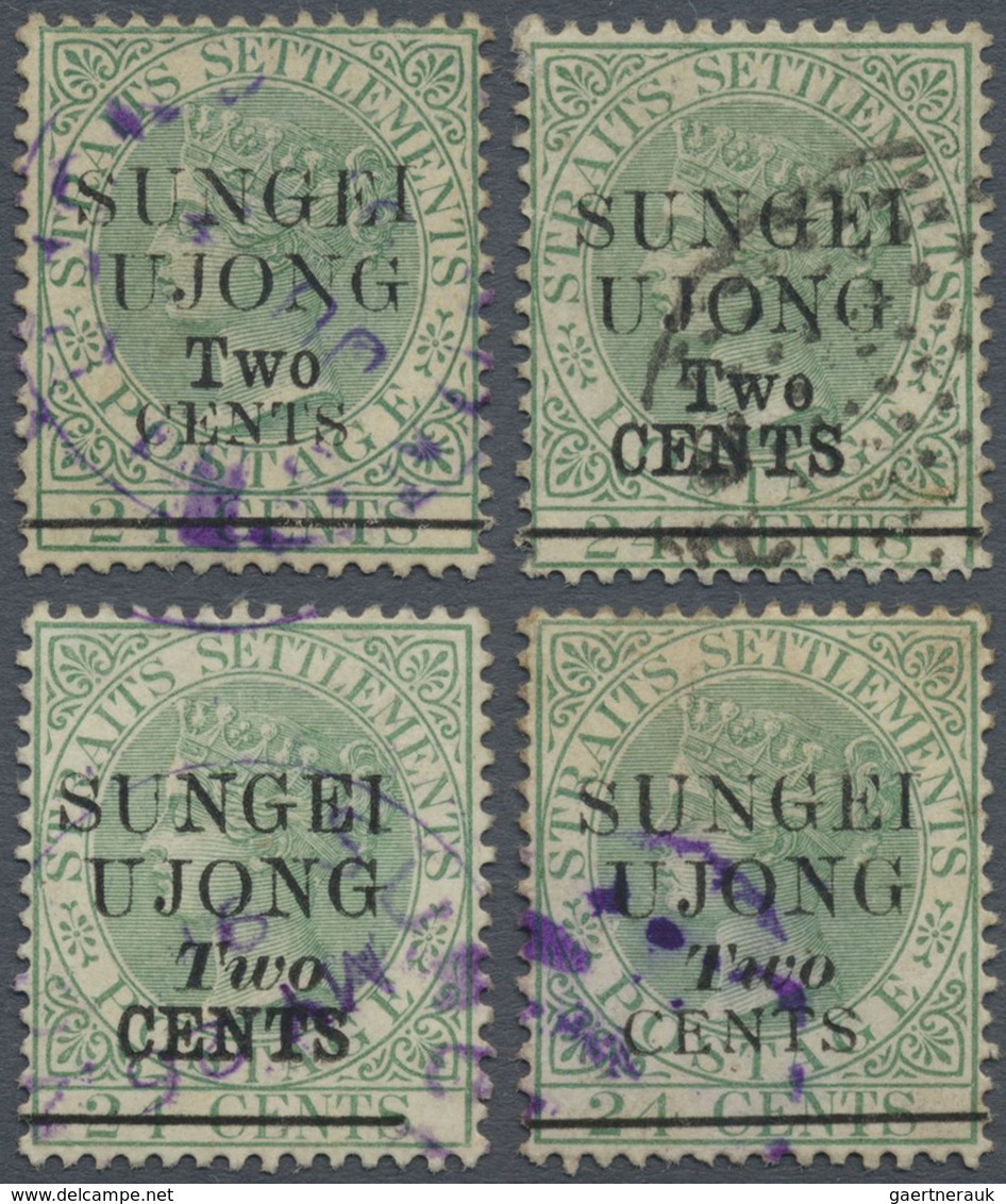 O Malaiische Staaten - Sungei Ujong: 1891 QV 2c. On 24c. Green, Four Singles With The Four Different " - Other & Unclassified