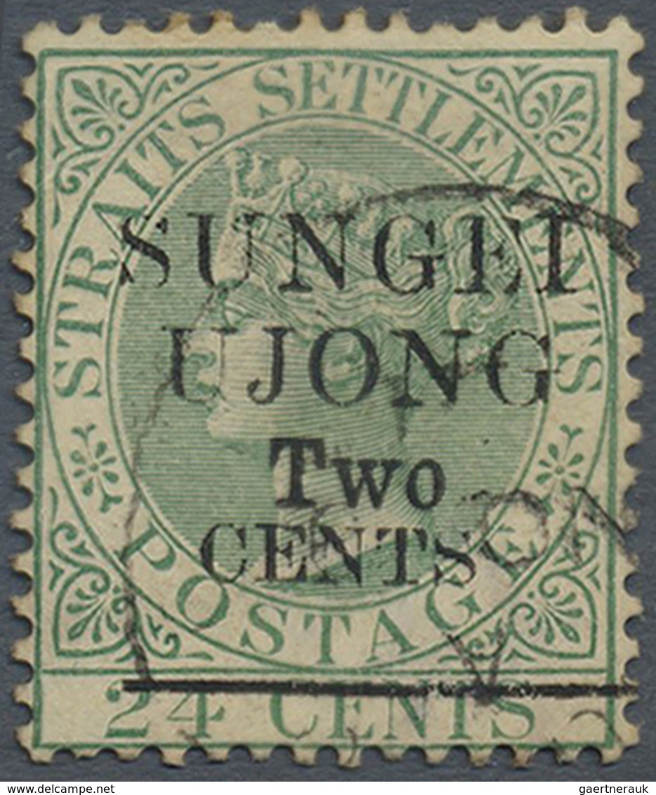 O Malaiische Staaten - Sungei Ujong: 1891 QV 2c. On 24c. Green, WATERMARK INVERTED, Additionally Overp - Other & Unclassified