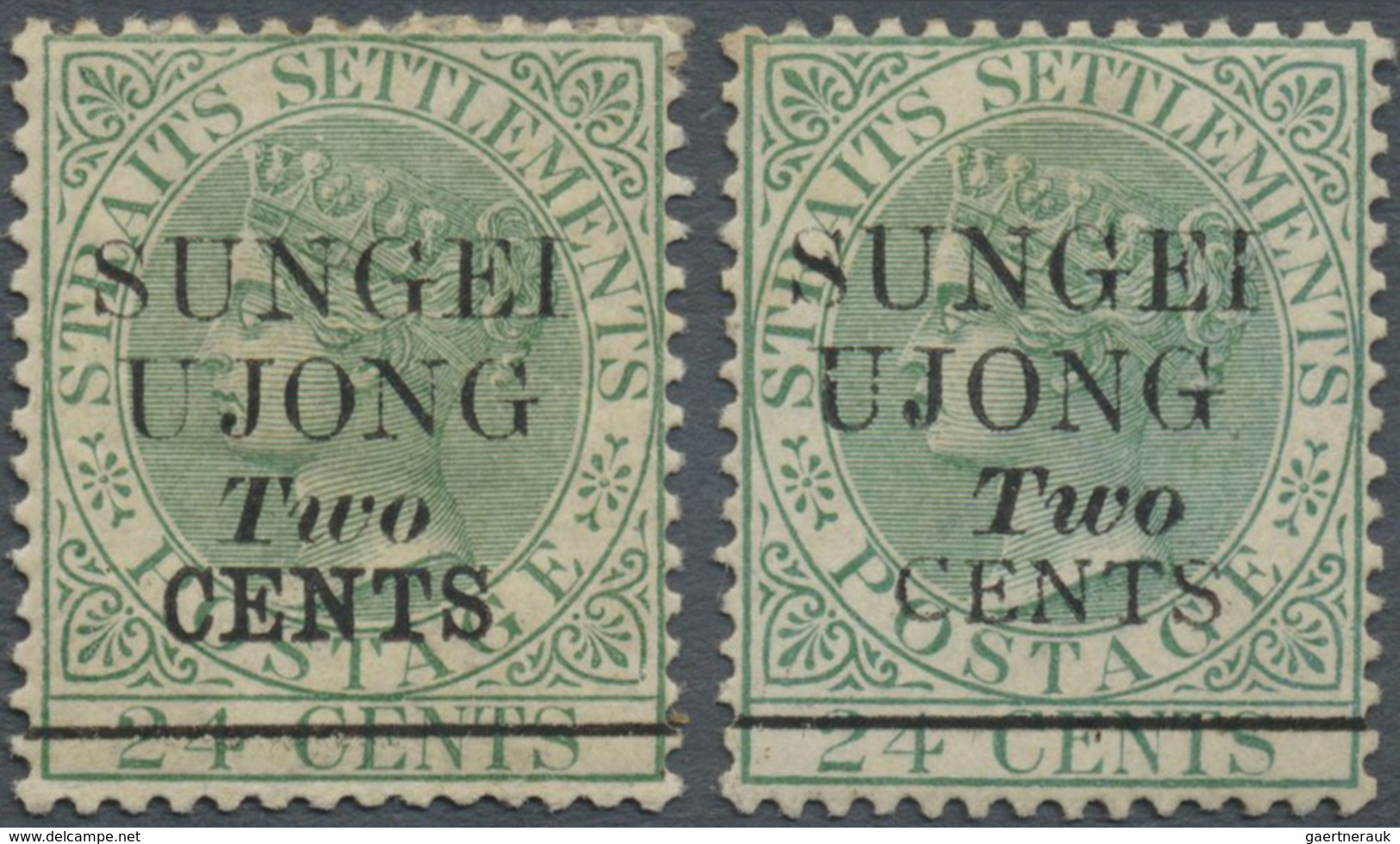 * Malaiische Staaten - Sungei Ujong: 1891 QV 2c. On 24c. Green, Two Singles Additionally Overprinted " - Altri & Non Classificati