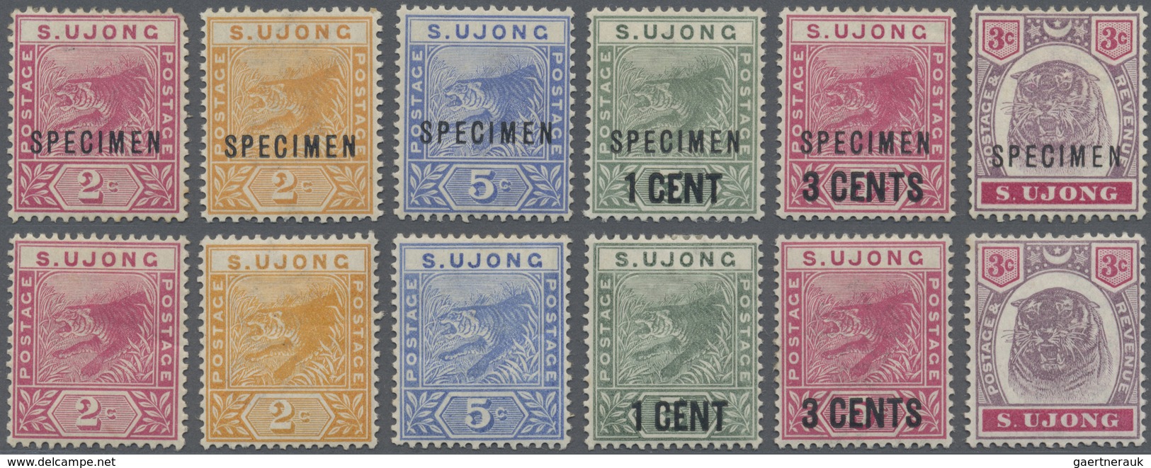 * Malaiische Staaten - Sungei Ujong: 1891/1895, Tiger And Tiger Head Six Different Stamps Incl. Surcha - Andere & Zonder Classificatie