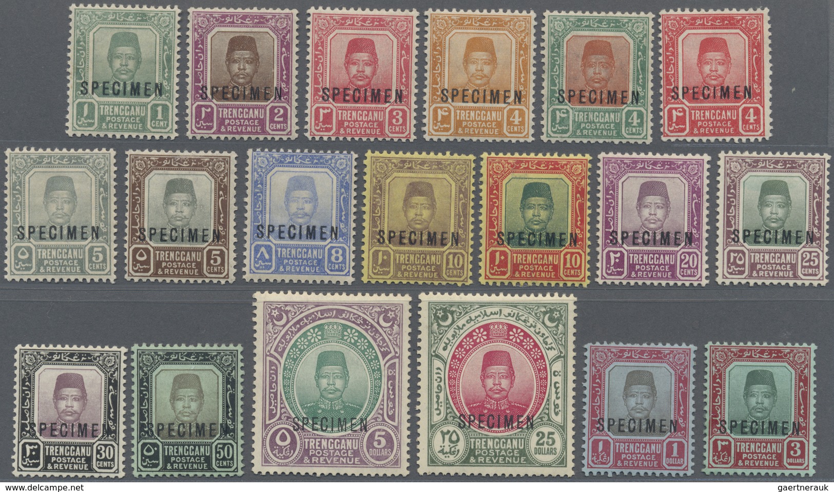 * Malaiische Staaten - Trengganu: 1910/1919, Sultan Zain Ul Ab Din Complete Set Of 19 Incl. $5 Green/d - Trengganu