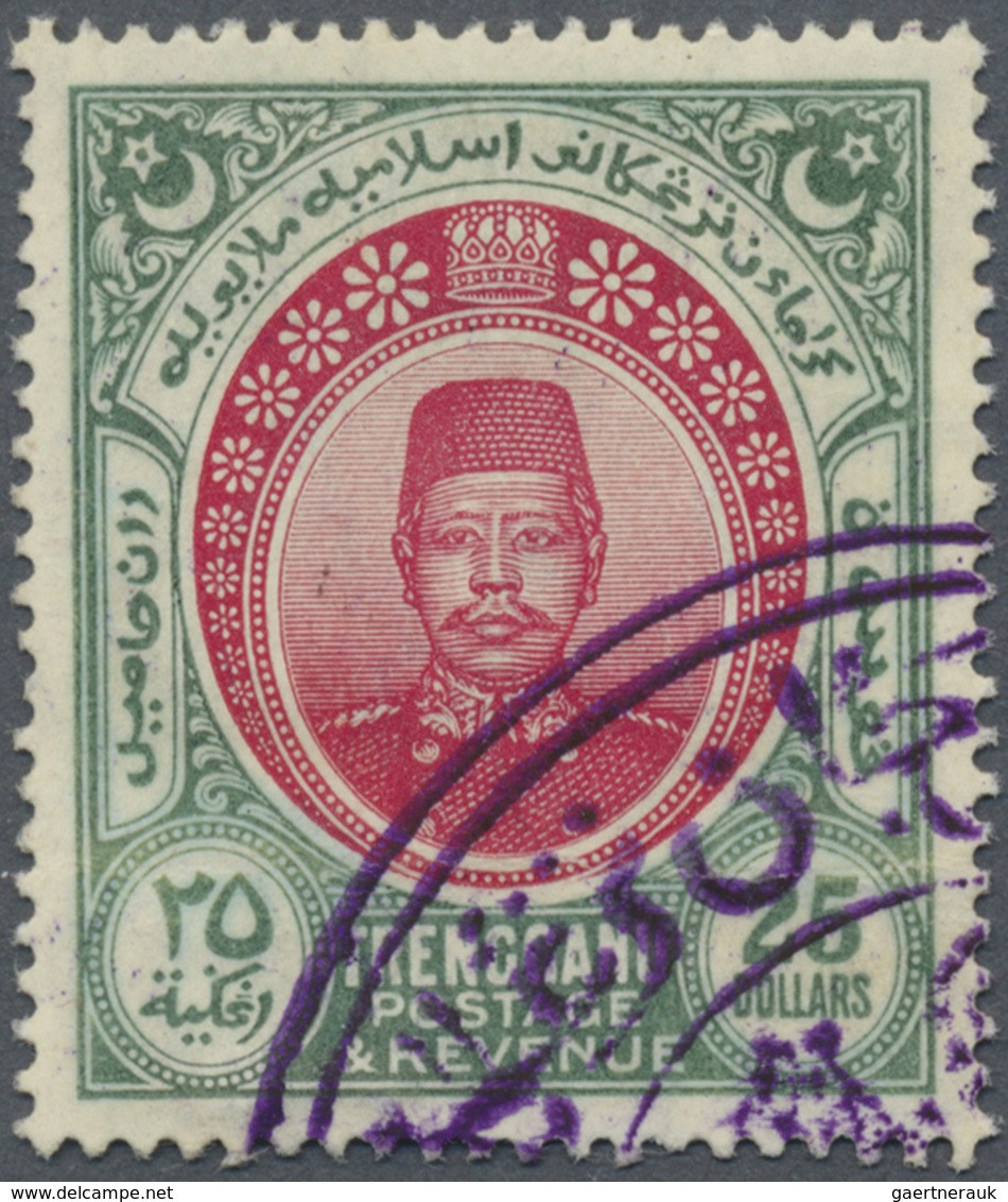 O Malaiische Staaten - Trengganu: 1912, Sultan Zain Ul Ab Din $25 Rose-carmine/green With Violet Fisca - Trengganu