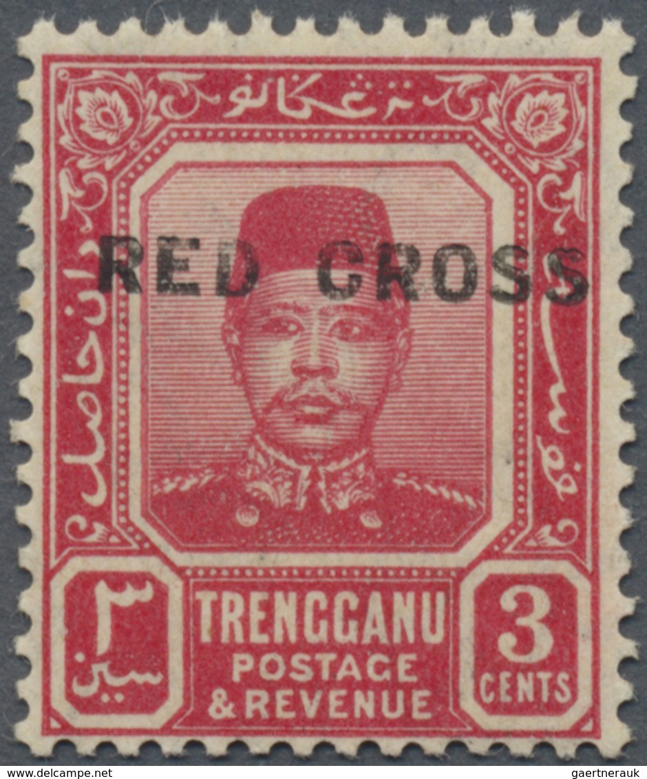 * Malaiische Staaten - Trengganu: 1917, RED CROSS: Sultan Zain Ul Ab Din 3c. Carmine-red With Opt. Var - Trengganu