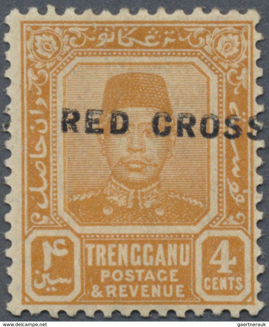 * Malaiische Staaten - Trengganu: 1917, RED CROSS: Sultan Zain Ul Ab Din 4c. Orange With Opt. Variety - Trengganu