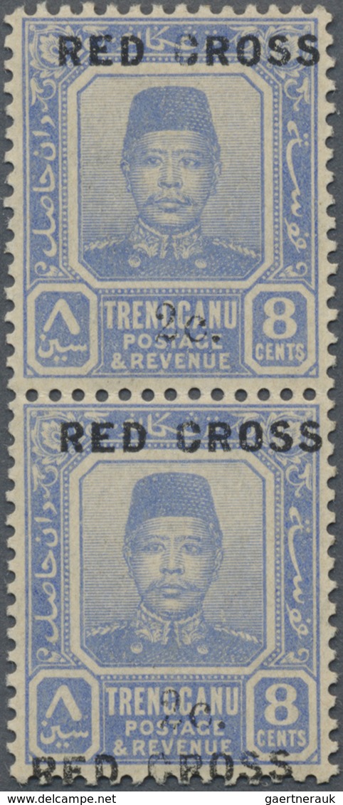 ** Malaiische Staaten - Trengganu: 1917, RED CROSS: Sultan Zain Ul Ab Din 8c. Ultramarine Vertical Pair - Trengganu