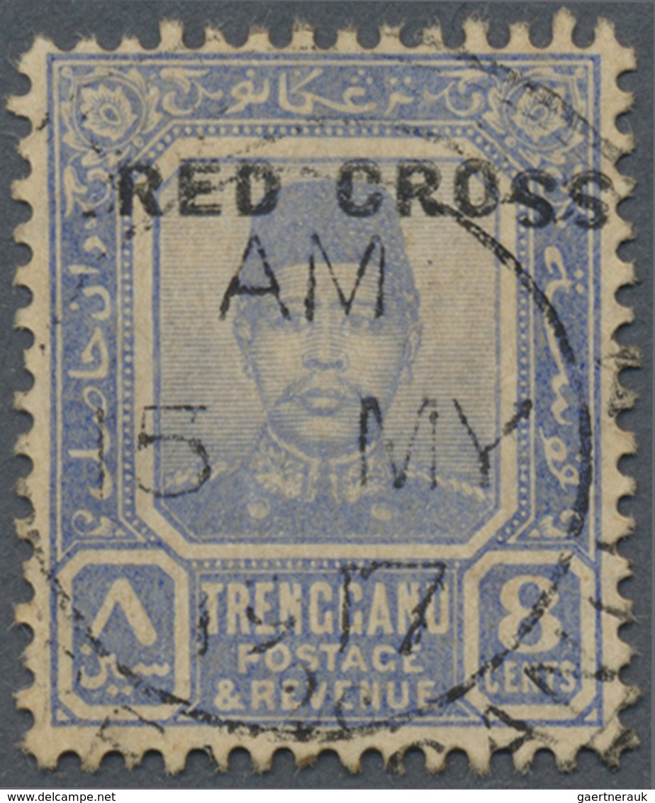 O Malaiische Staaten - Trengganu: 1917, RED CROSS: Sultan Zain Ul Ab Din 8c. Ultramarine With Opt. Var - Trengganu