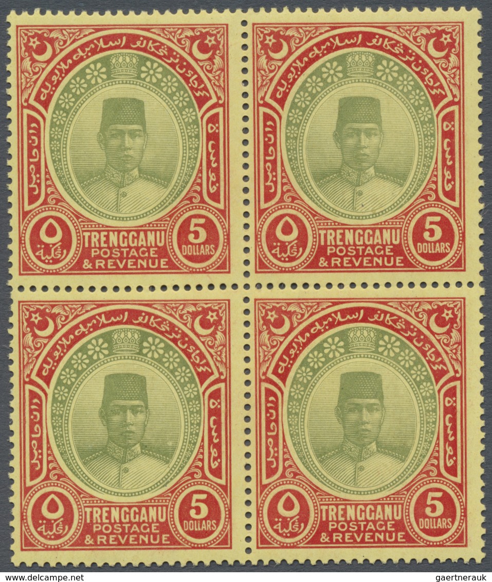 /** Malaiische Staaten - Trengganu: 1921-41 'Sultan Suleiman' $5 Green & Red On Pale Yellow Block Of Fou - Trengganu