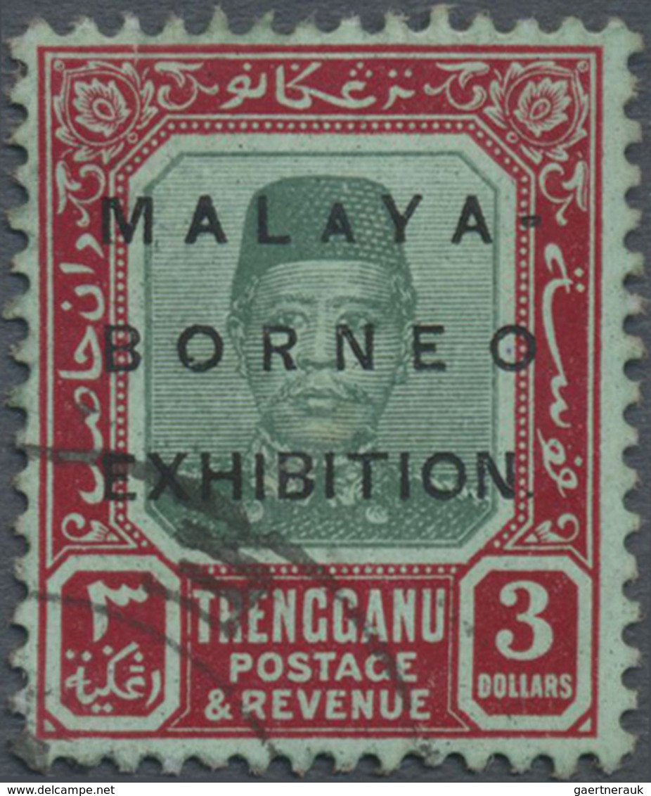 O Malaiische Staaten - Trengganu: 1922 Malaya-Borneo Exhibition $3 Green & Red On Green, Variety "Smal - Trengganu