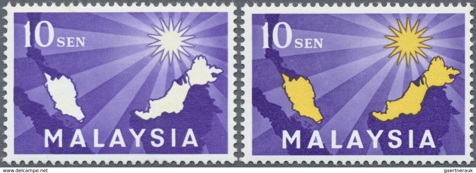 ** Malaysia: 1963, Inauguration Of Federation 10s. With YELLOW OMITTED (map Of Malaysia) With Normal St - Maleisië (1964-...)