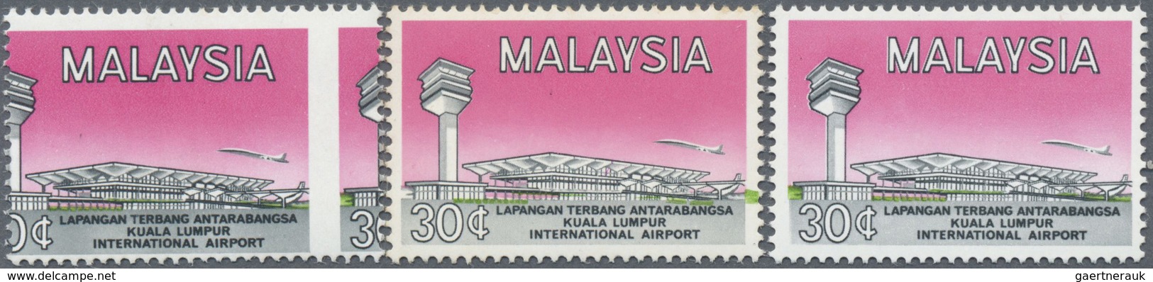 ** Malaysia: 1965, Opening Of International Airport Kuala Lumpur 30c. Two Stamps Incl. One With SHIFTED - Maleisië (1964-...)