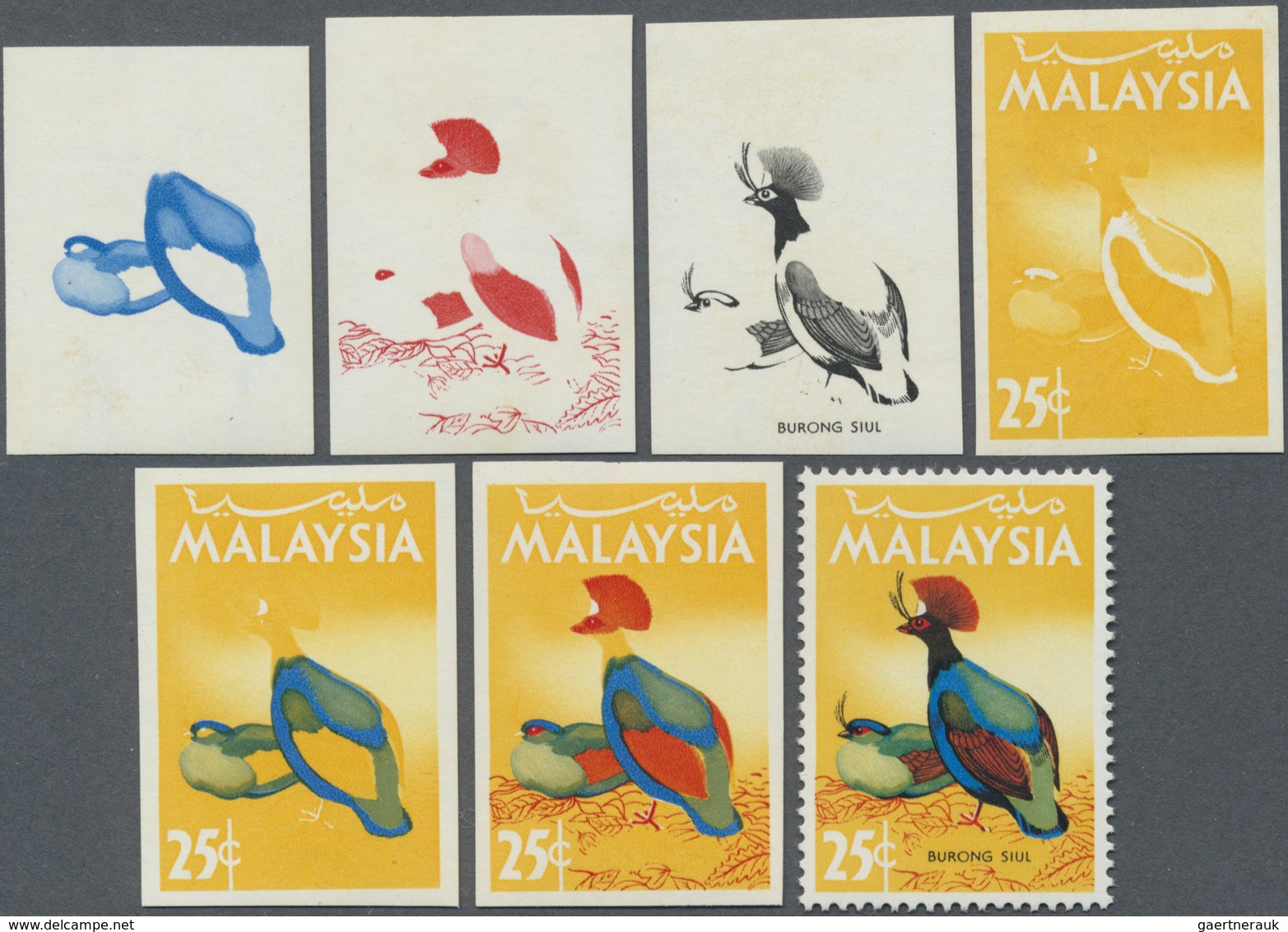 ** Malaysia: 1965, Birds 25c. 'Crested Wood Partridge' (Rollulus Roulroul) In Six Different Imperforate - Maleisië (1964-...)