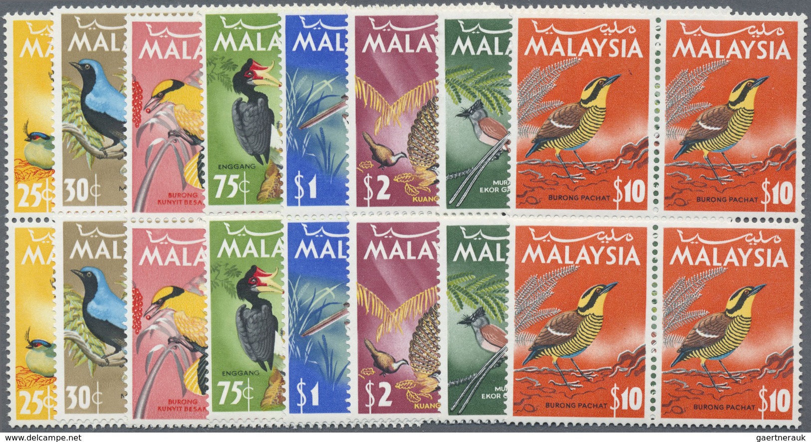 ** Malaysia: 1965, Birds Complete Set Of Eight In Blocks Of Four, MNH, SG. £ 280 + - Maleisië (1964-...)