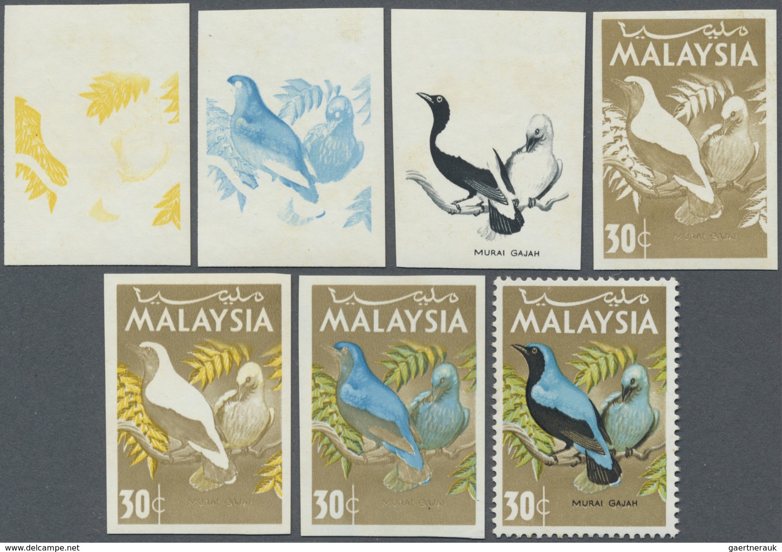 ** Malaysia: 1965, Birds 30c. 'Blue-backed Fairy Bluebird' (Irena Puella) In Six Different Imperforate - Maleisië (1964-...)