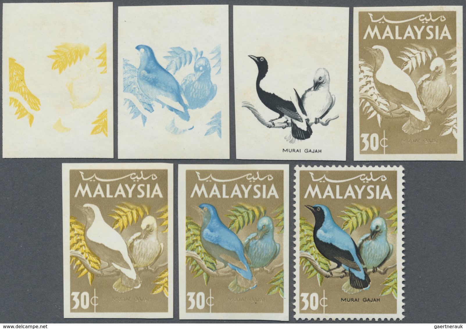 ** Malaysia: 1965, Birds 30c. 'Blue-backed Fairy Bluebird' (Irena Puella) In Six Different Imperforate - Malaysia (1964-...)