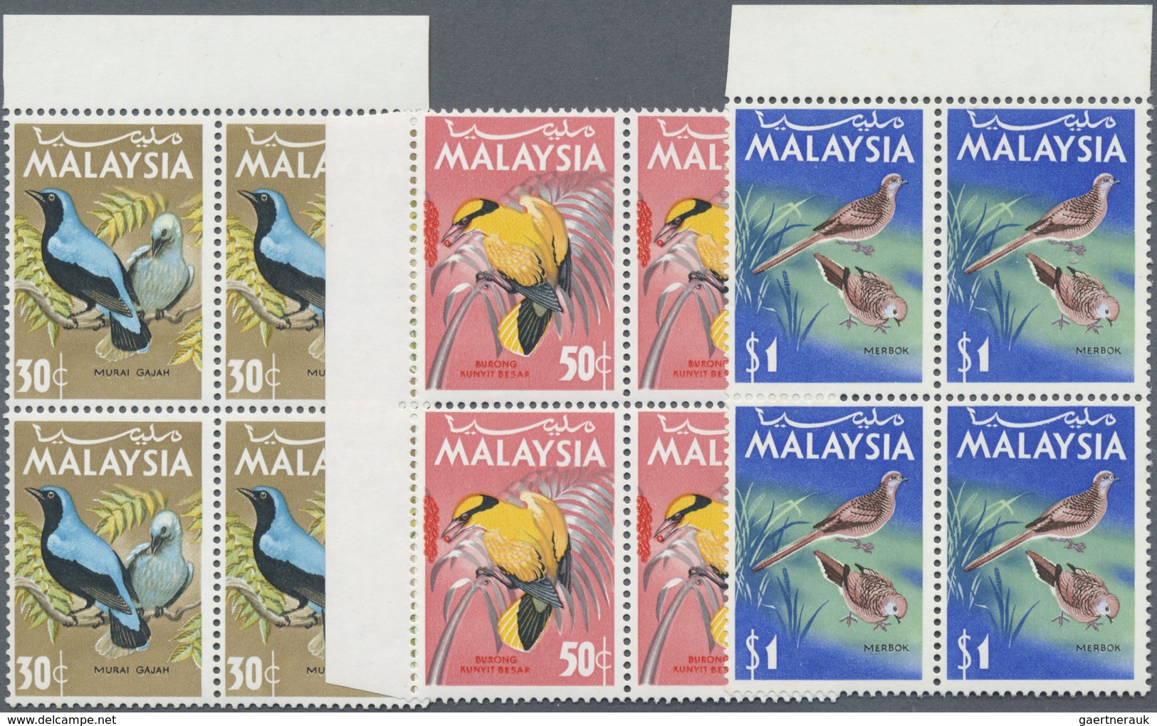 ** Malaysia: 1965, Birds Five Different Values (30c., 50c. And $1 To $5) With INVERTED WATERMARKS In Bl - Malaysia (1964-...)