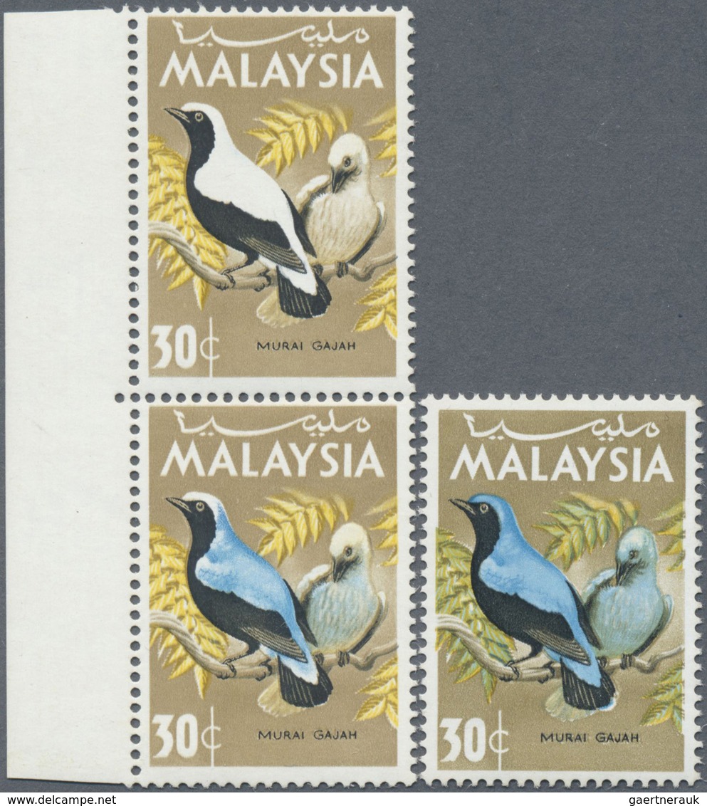 ** Malaysia: 1965, Birds 30c. 'Blue-backed Fairy Bluebird' (Irena Puella) Vertical Pair From Left Margi - Malaysia (1964-...)