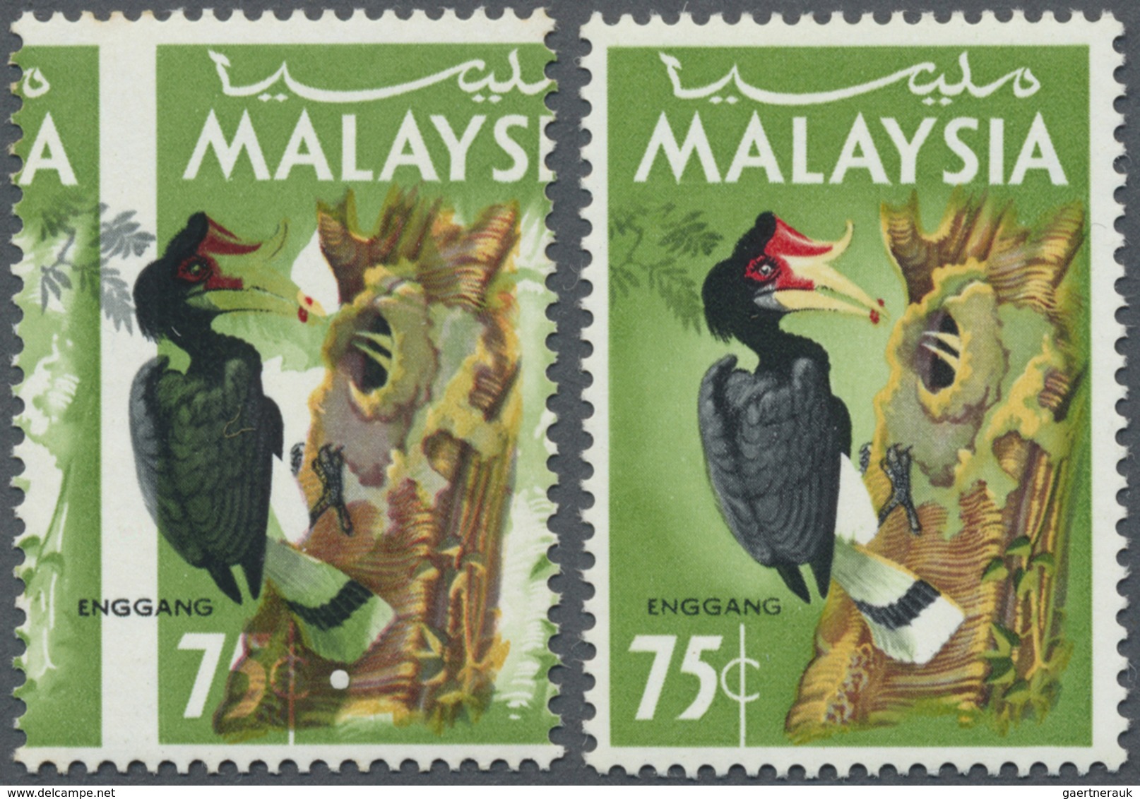 ** Malaysia: 1965, Birds 75c. 'Rhinoceros Hornbill' (Buceros Rhinoceros) With HEAVY SHIFTED GREEN (back - Maleisië (1964-...)