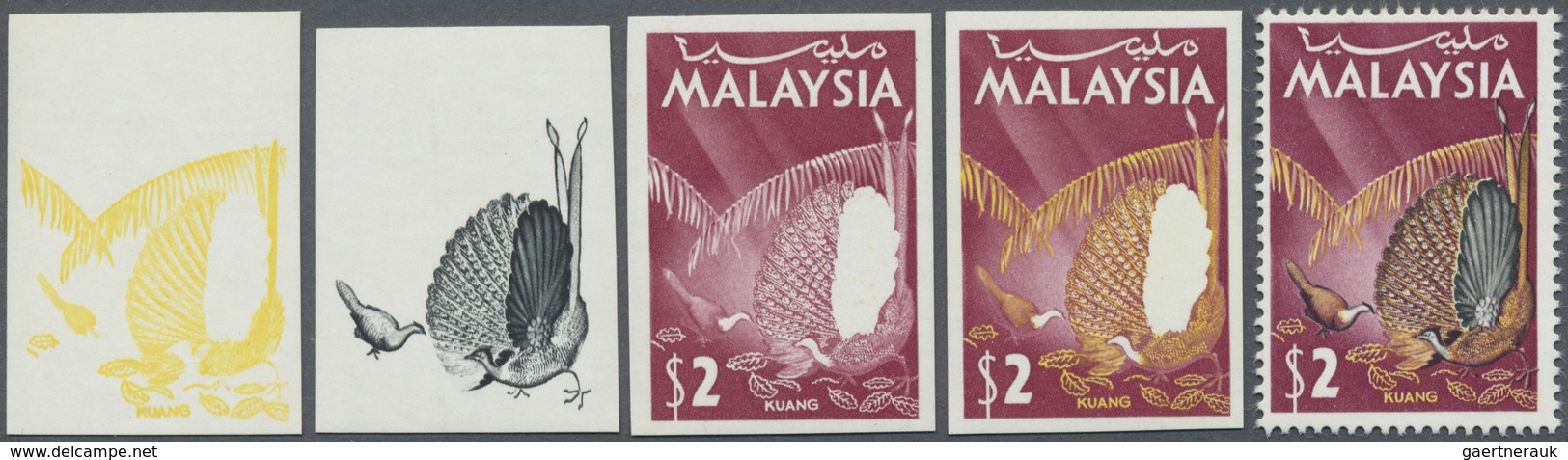 ** Malaysia: 1965, Birds $2 'Great Argus Pheasant' (Argusianus Argus) In Four Different Imperforate PRO - Malaysia (1964-...)