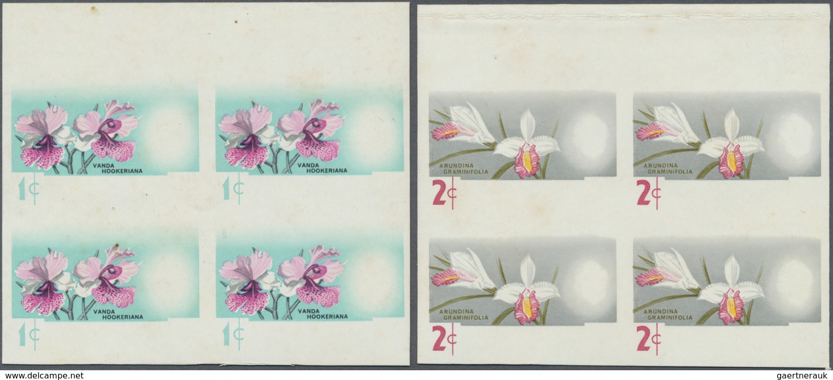 ** Malaysia: 1965, Orchids set of seven for the different Malayan States with BLACK OMITTED (country na