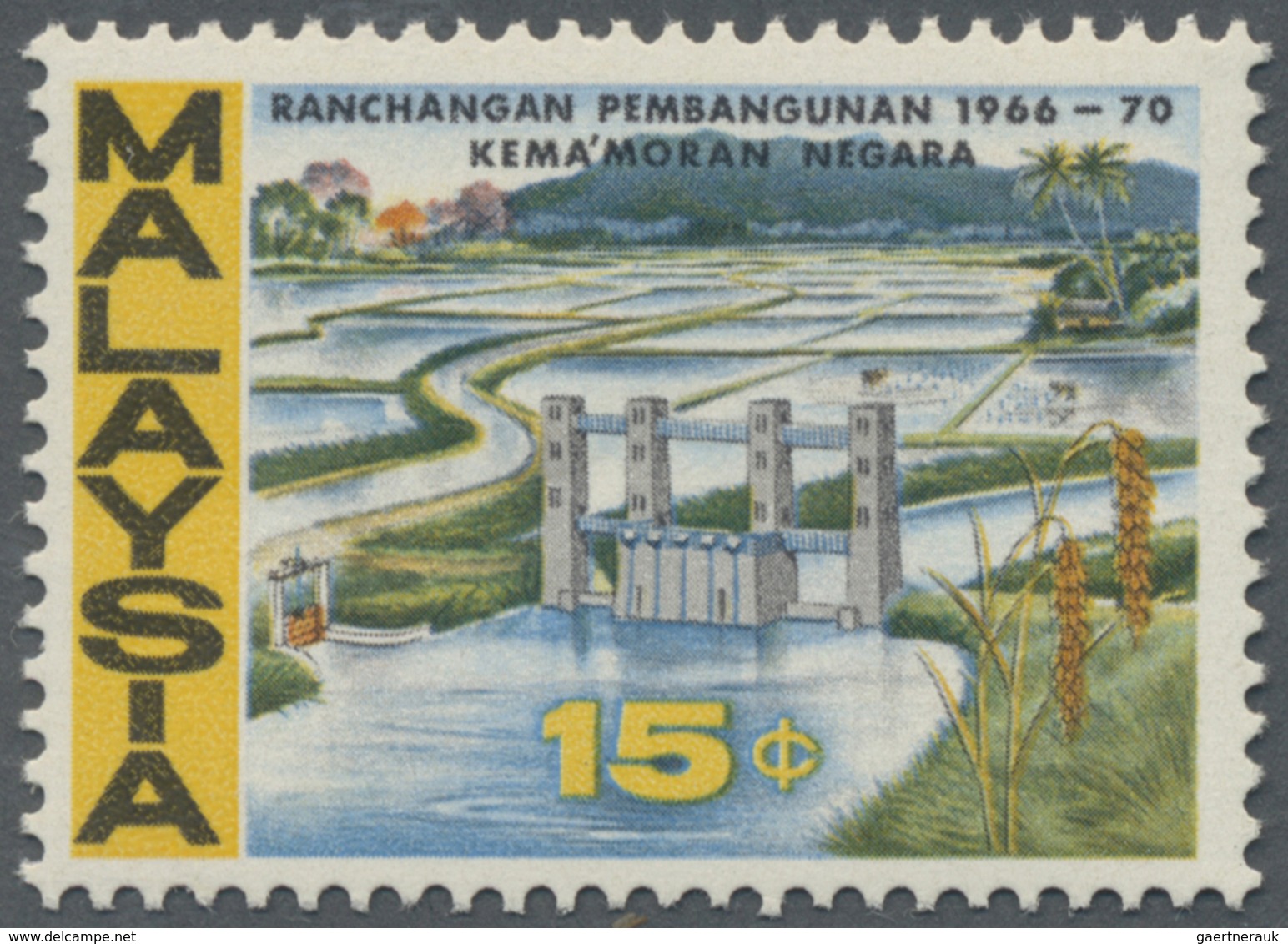 (*) Malaysia: 1966, First Malaysia Plan 15c. 'Irrigation' IMPERFORATE PROOF Affixed Into Official Presen - Maleisië (1964-...)