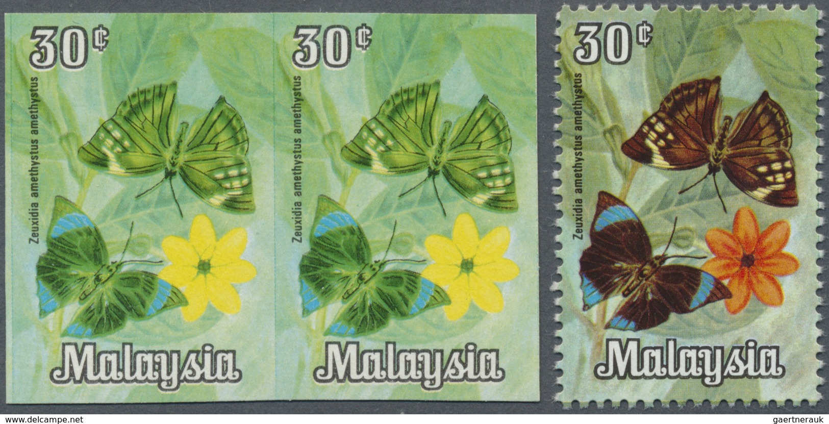 ** Malaysia: 1970, Butterflies 30c. 'Zeuxidia Amethystus Amethystus' Horizontal Imperforate PROGRESSIVE - Maleisië (1964-...)